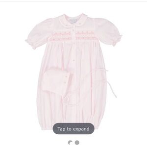 Pink Ribbon Smocked Baby Gown with Bonnet